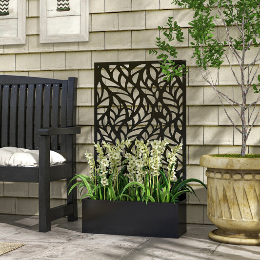 Metal Outdoor Privacy Screen with Raised Graden Bed, Privacy Panel and Planter Box, Wall-Mounted or Freestanding - Gallery Canada
