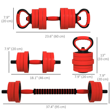 44lbs 4-in-1 Adjustable Dumbbell Set, Barbell, Kettlebell, Push Up Stand, Red Dumbbells & Barbells at Gallery Canada