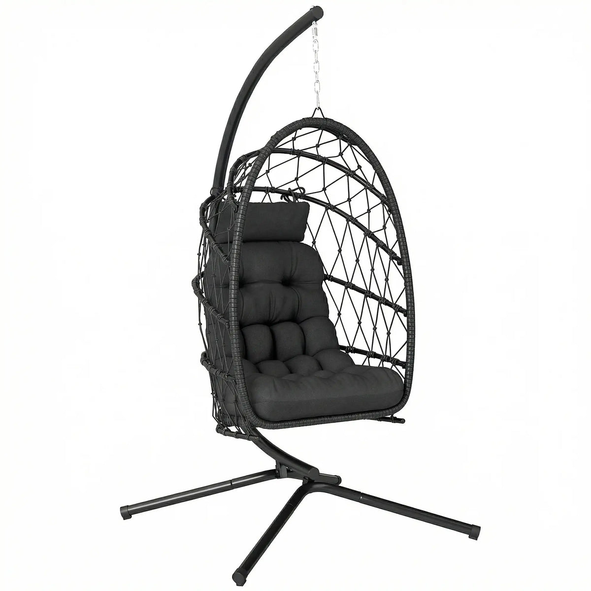 Hanging Egg Chair With Stand, Foldable Wicker Rattan Swing, Thick Cushion, Black Patio Swings with Stand at Gallery Canada