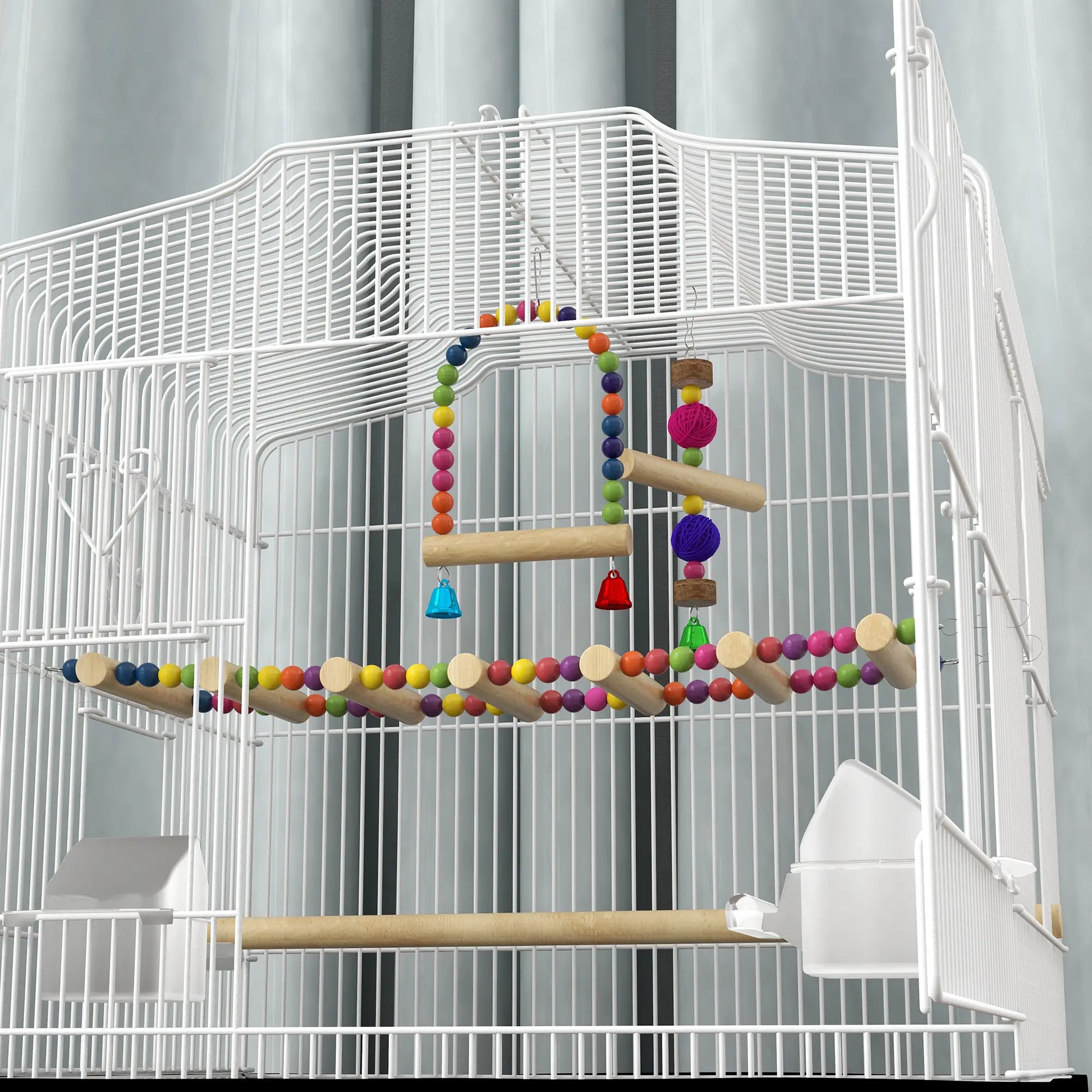 36" Bird Cage with Accessories, Handle, Mesh Cover, Tray, White Bird Cages at Gallery Canada