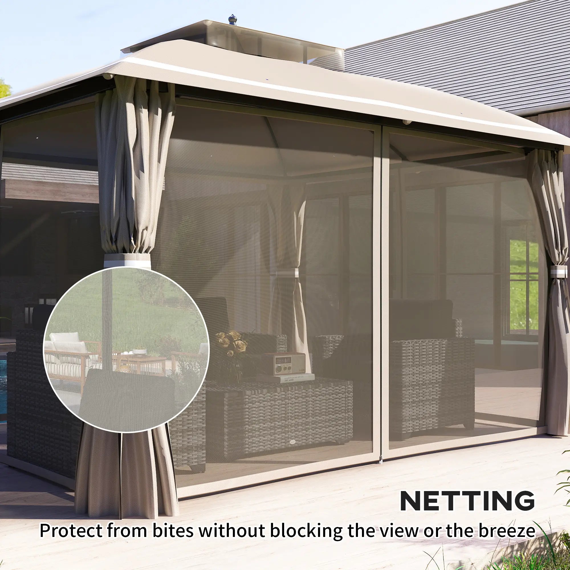 10' x 12' Outdoor Gazebo, Double Roof with Netting, Curtains Gazebos at Gallery Canada