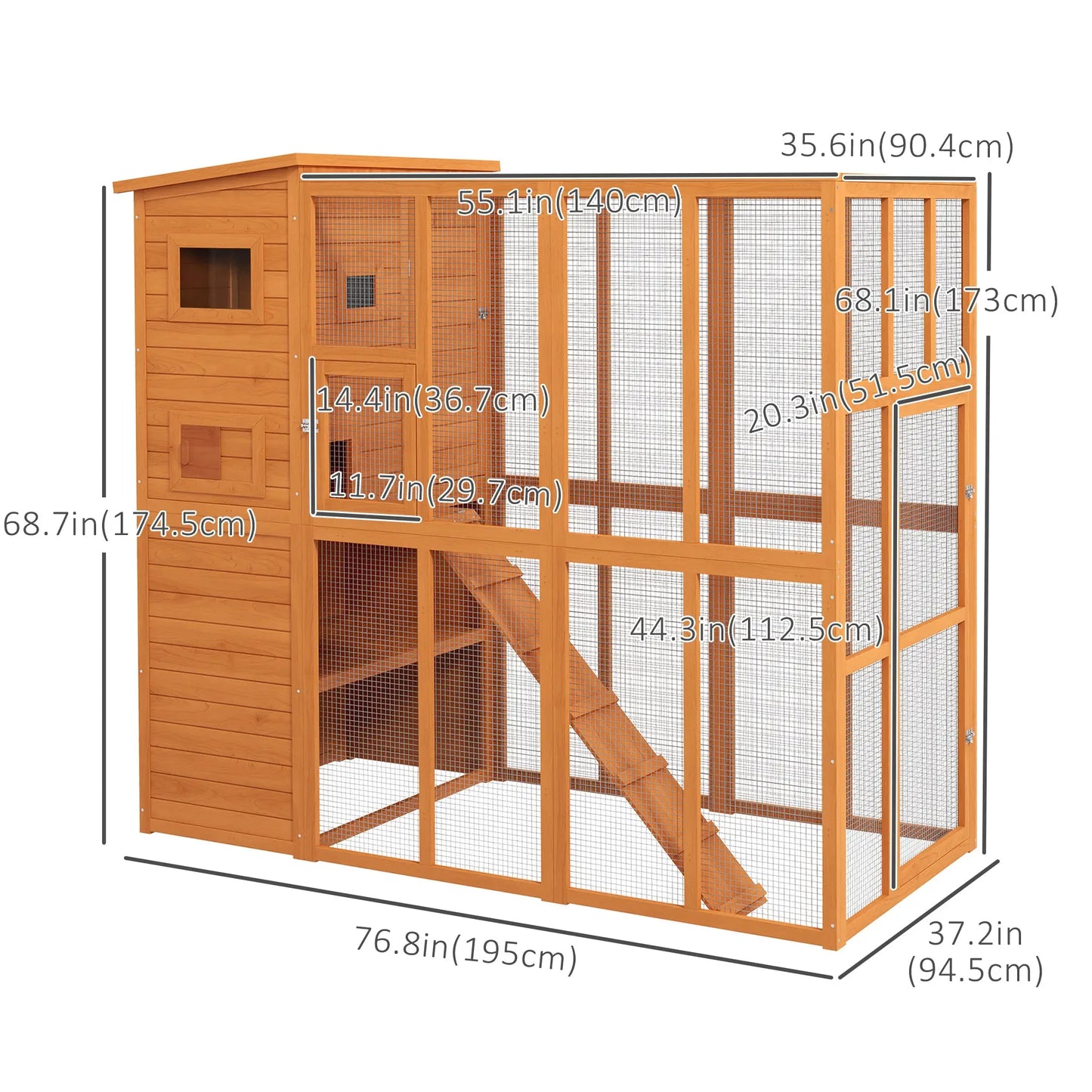 68.75" H Large Wooden Outdoor Cat House with Run, Catio, Condo, Natural Outdoor Cat Enclosures at Gallery Canada