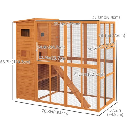 68.75" H Large Wooden Outdoor Cat House with Run, Catio, Condo, Natural Outdoor Cat Enclosures at Gallery Canada