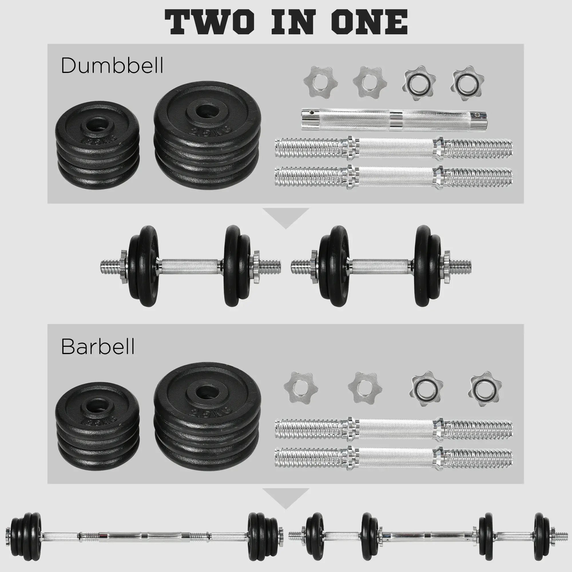 44lbs Adjustable Weight Barbell, Dumbbells Set, Non-Slip Handles, Black Dumbbells & Barbells at Gallery Canada