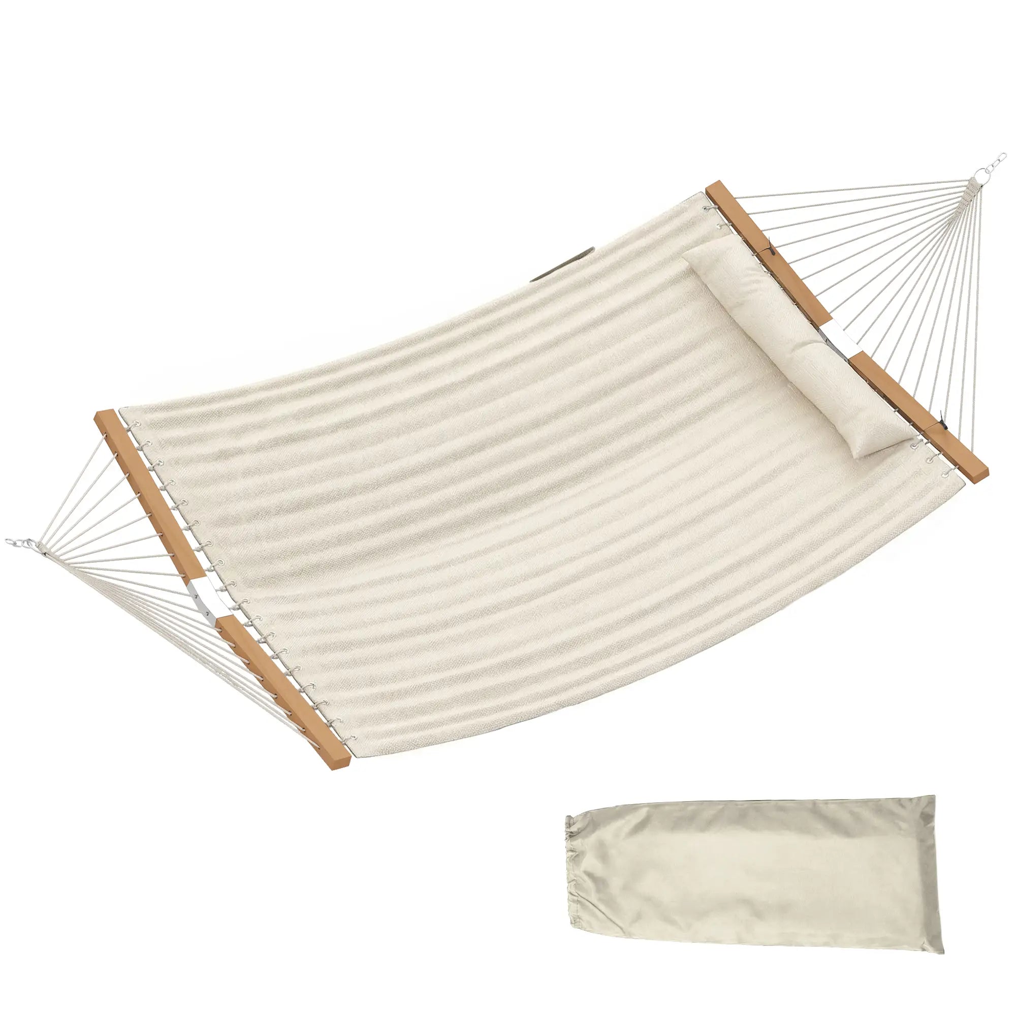 Outdoor Padded Camping Hammock With Pillow, 200 x 140 cm, Cream White Camping Hammocks Cream White, Natural Wood at Gallery Canada