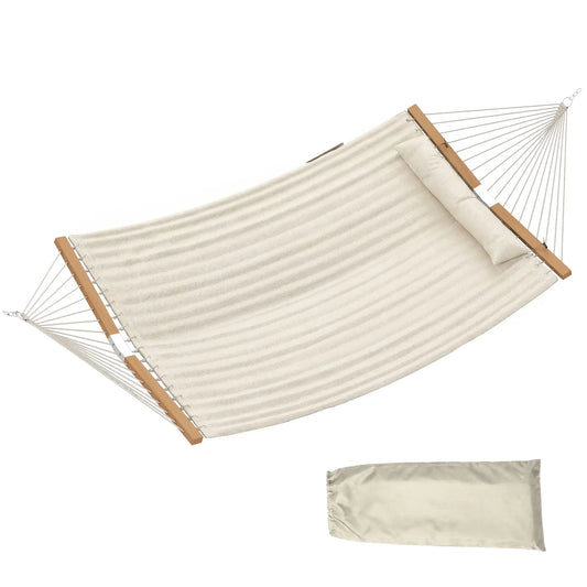 Outdoor Padded Camping Hammock With Pillow, 200 x 140 cm, Cream White Camping Hammocks Cream White, Natural Wood at Gallery Canada