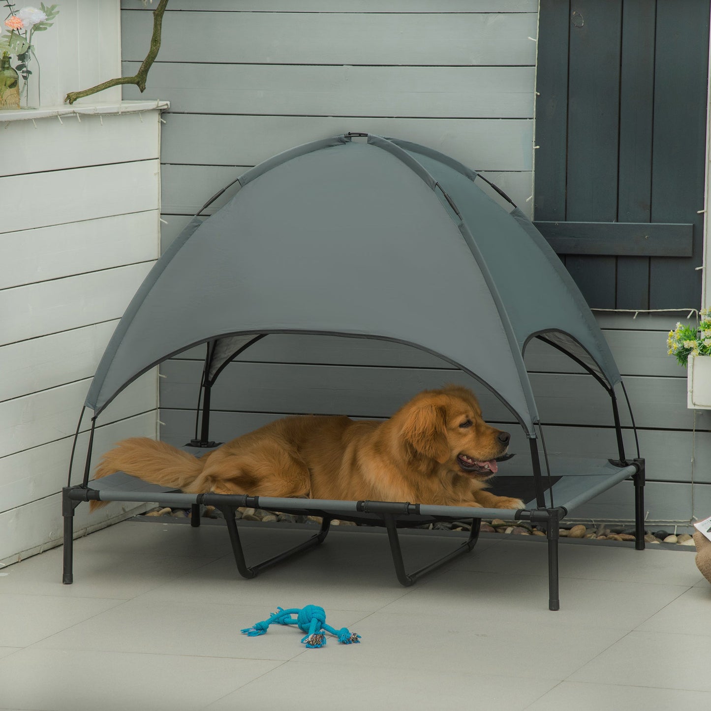 Elevated Dog Bed with Canopy, Portable Raised Dog Cot for XL Sized Dogs, Indoor &; Outdoor, 48" x 36" x 43", Grey - Gallery Canada