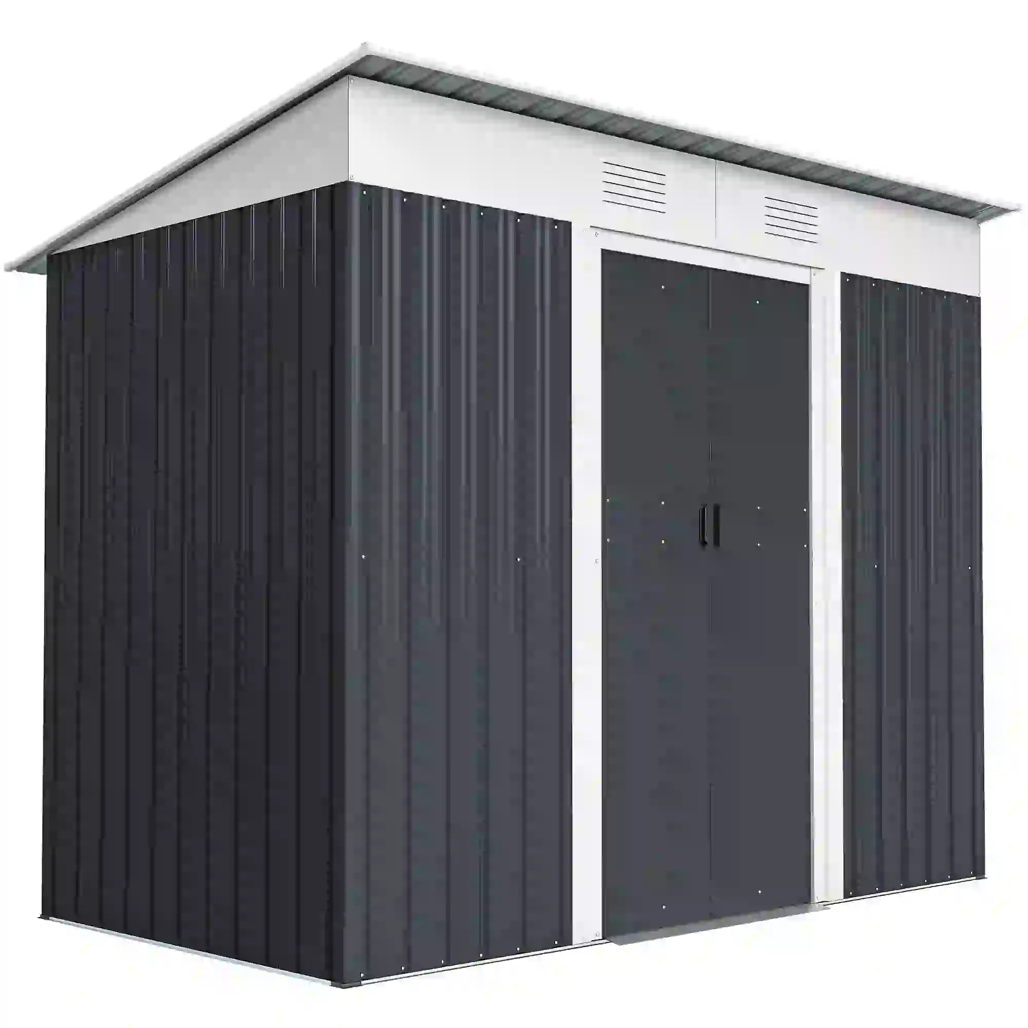 7' x 4' Outdoor Storage Shed, Metal Garden Tool Organizer, Lockable Doors, Charcoal Grey Sheds at Gallery Canada
