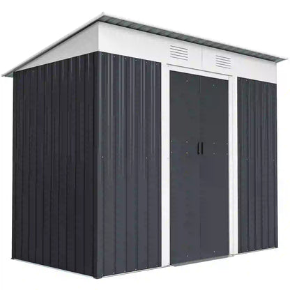 7' x 4' Outdoor Storage Shed, Metal Garden Tool Organizer, Lockable Doors, Charcoal Grey Sheds at Gallery Canada