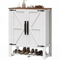 5 Tier Shoe Cabinet, Rustic White, Open Cubby Storage, Rustic White