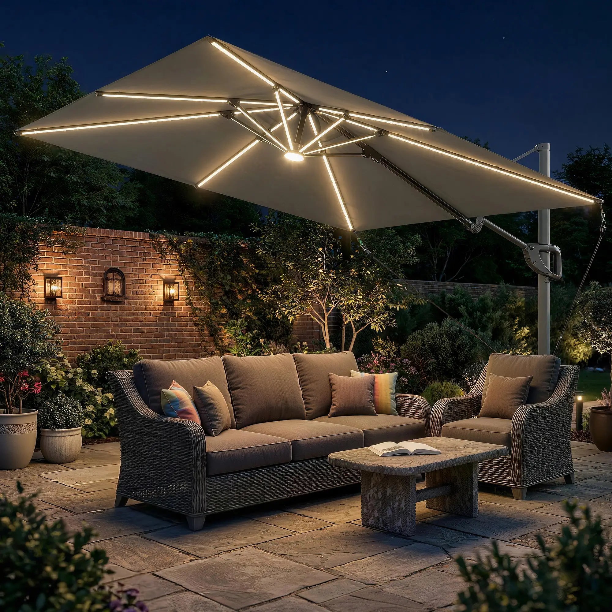 10 x 9.7 Ft Offset Cantilever Patio Umbrella With Lights, Dark Grey Offset Cantilever Umbrellas at Gallery Canada