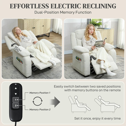 Massage Recliner Chair, Power Recliner, Remote, Pockets, 2 Memory Positions, Beige Single Sofas at Gallery Canada