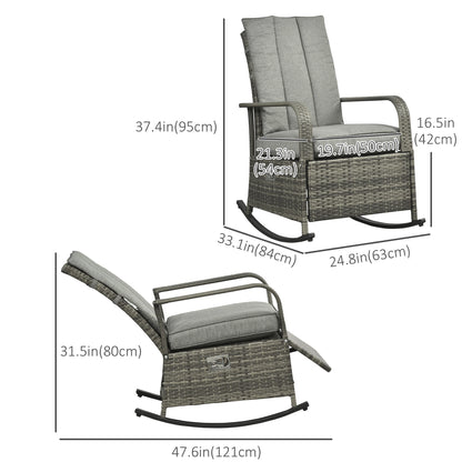 Outdoor Wicker Rocking Chair with Cushion, Adjustable Footrest, Grey Outdoor Rocking Chairs at Gallery Canada