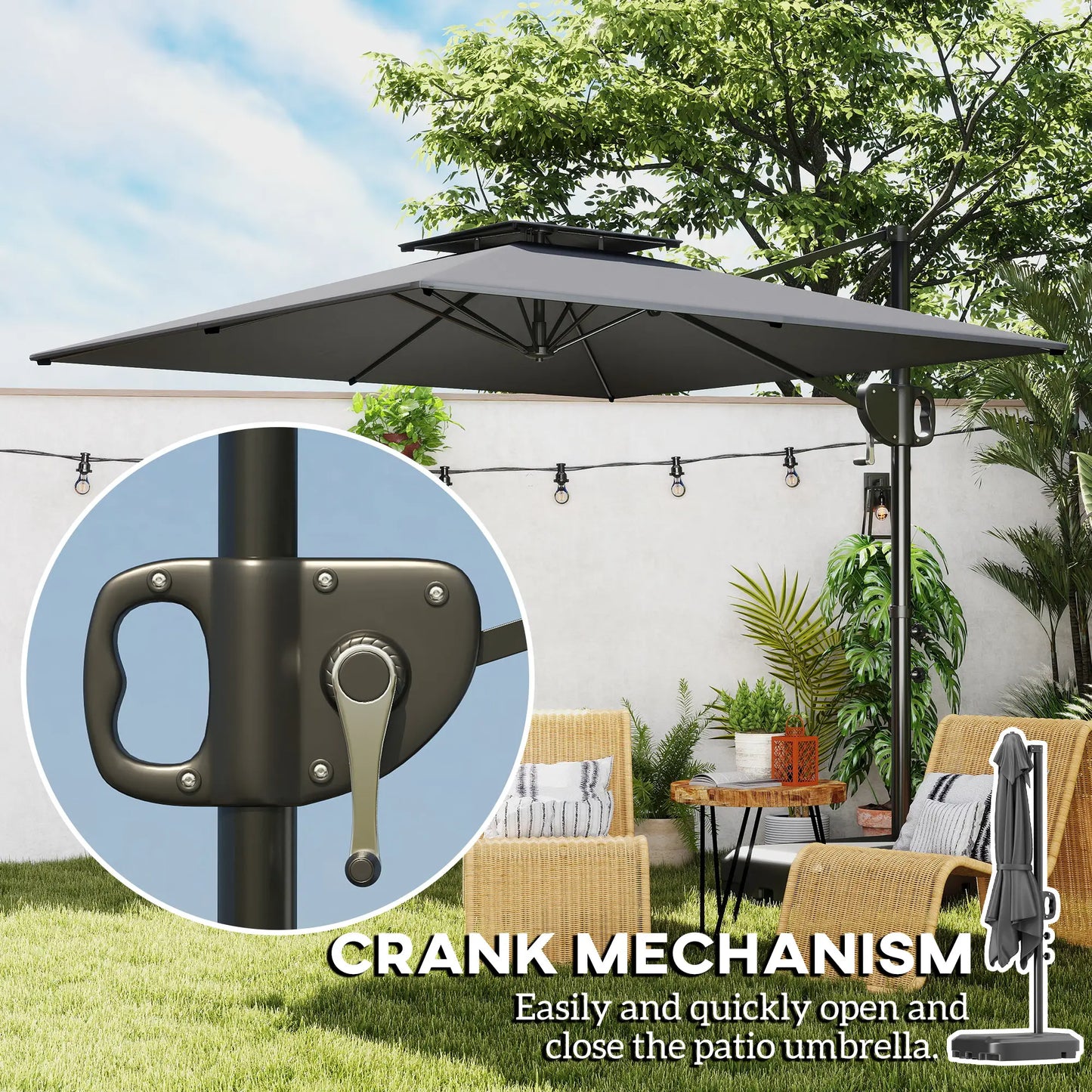 Square Cantilever Patio Umbrella, Double Top Offset, 8' x 9', Dark Grey Offset Cantilever Umbrellas at Gallery Canada