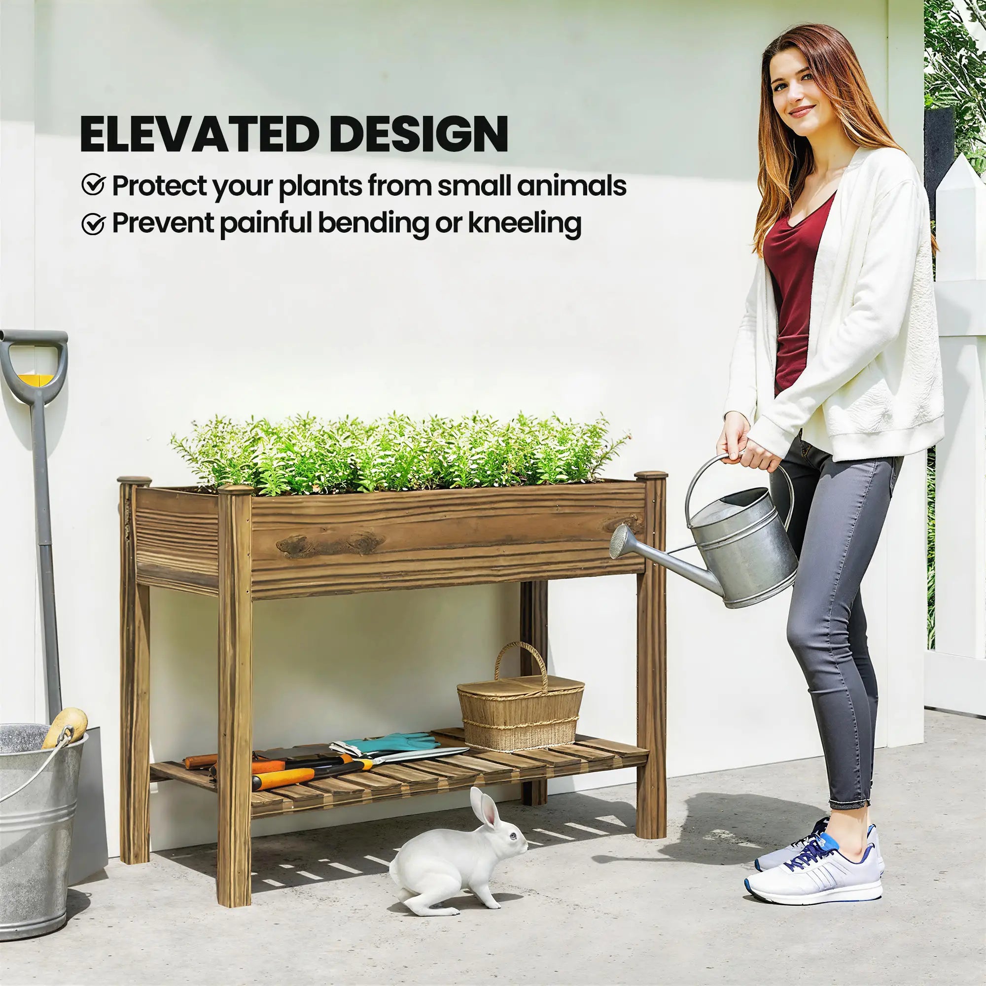 Elevated Planter Box With Legs, Storage Shelf, Raised Garden Bed, Carbonized Elevated Garden Beds at Gallery Canada