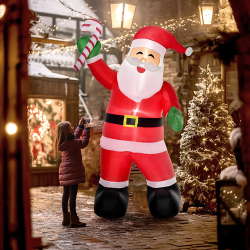 Inflatable Christmas Yard Decoration, Santa Claus with Candy Cane, 8' Tall
