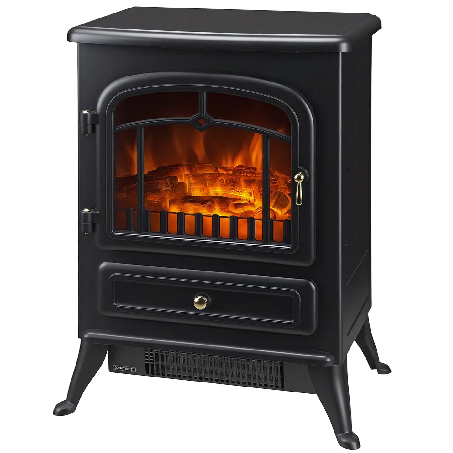 16" Freestanding Electric Fireplace Heater, Wood Flame, 750/1500W, Black Electric Fireplaces Black at Gallery Canada