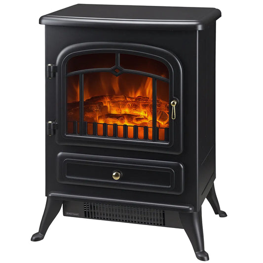 16" Freestanding Electric Fireplace Heater, Wood Flame, 750/1500W, Black Electric Fireplaces Black at Gallery Canada