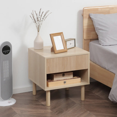 Modern Bedside Table with Drawer, Open Shelf, Natural