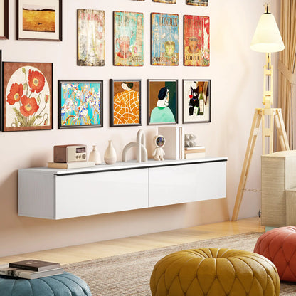 Wall Mounted TV Stand, Floating Cabinet, For TVs Up To 80", White TV Stands at Gallery Canada