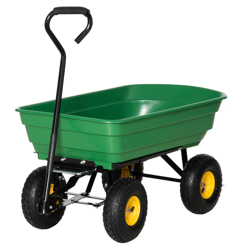 Heavy Duty Garden Dump Cart, 440lbs, Steel Frame, 10'' Pneumatic Tires, Green