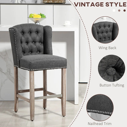 Counter Height Bar Stools Set of 2, Upholstered, Charcoal Grey Bar Stools at Gallery Canada