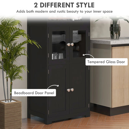 63" Small Buffet with Hutch, 4-Door Kitchen Pantry Cabinet, Black Kitchen Pantry Cabinets at Gallery Canada