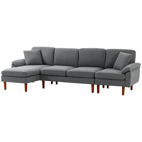 L-Shape Sofa, Modern Sectional Couch with Chaise Lounge, Dark Grey