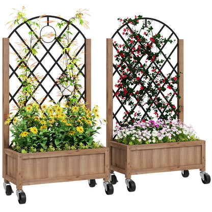 Raised Garden Bed With Metal Trellis, Elevated Planter Box With Wheels, 20.5" x 9.8" x 38.2", Brown Wooden Planter Boxes at Gallery Canada