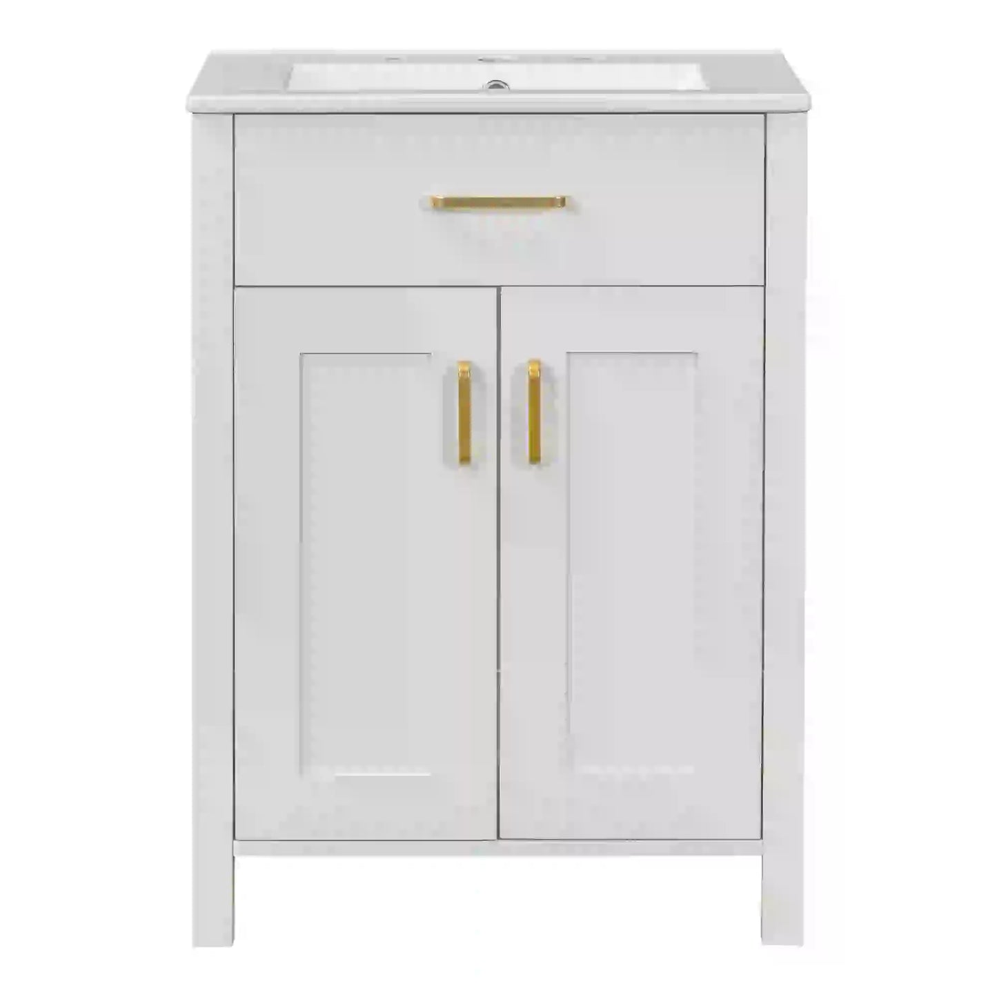 Bathroom Vanity Combo, Ceramic Sink, Storage Cabinet, 24" L x 18.5" W x 34" H, White Sink Cabinets White at Gallery Canada