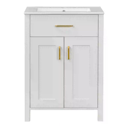 Bathroom Vanity Combo, Ceramic Sink, Storage Cabinet, 24" L x 18.5" W x 34" H, White Sink Cabinets White at Gallery Canada