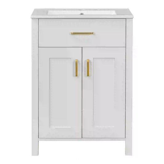 Bathroom Vanity Combo, Ceramic Sink, Storage Cabinet, 24" L x 18.5" W x 34" H, White Sink Cabinets White at Gallery Canada