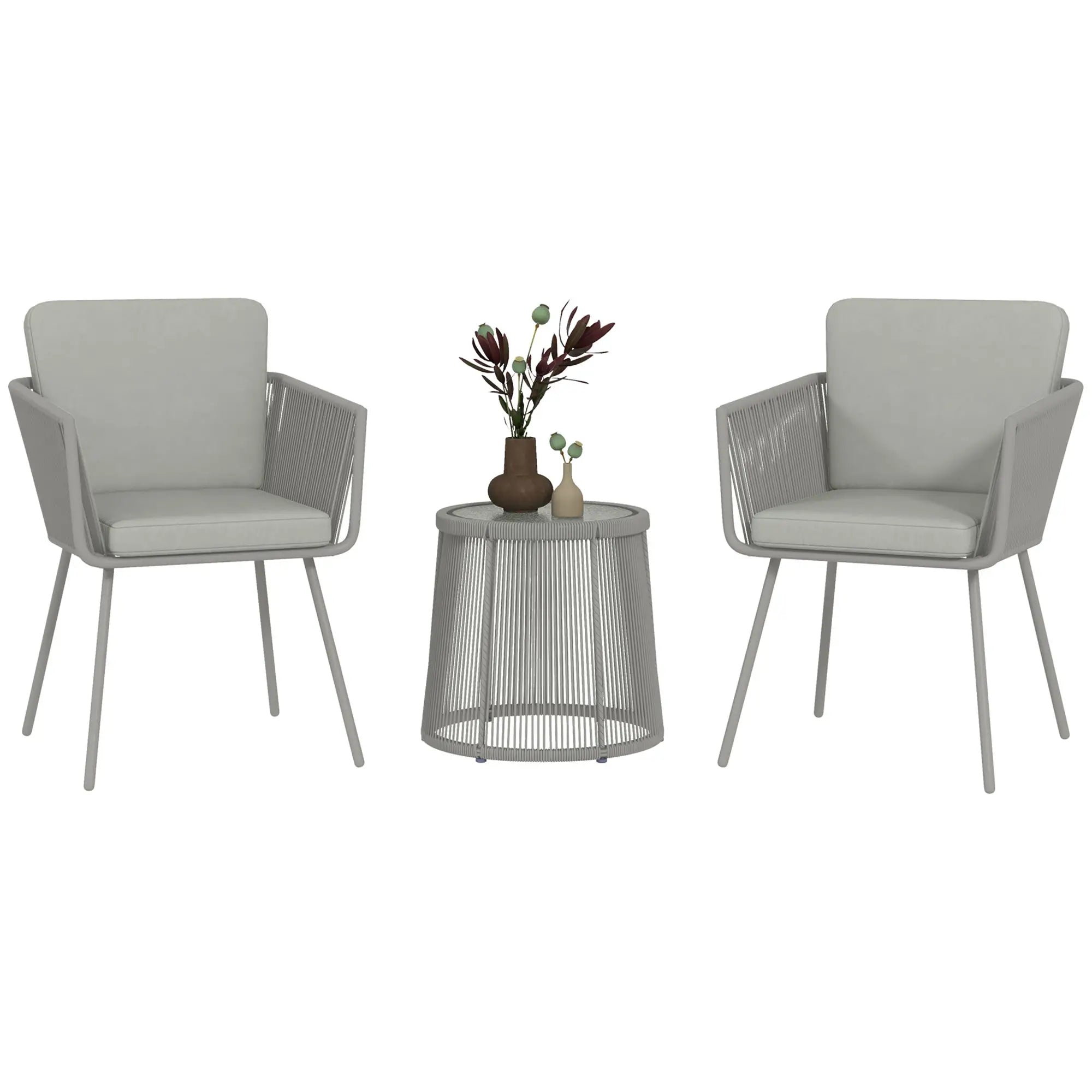3 Piece Outdoor Bistro Set, Wicker Rattan Furniture, Light Grey Bistro Sets at Gallery Canada