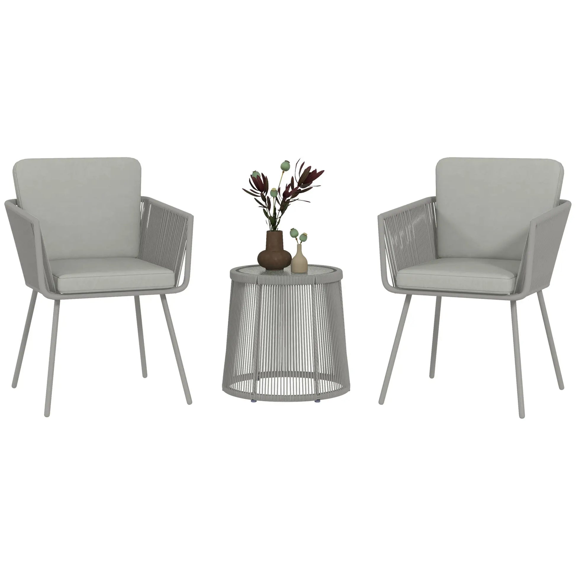 3 Piece Outdoor Bistro Set, Wicker Rattan Furniture, Light Grey Bistro Sets at Gallery Canada