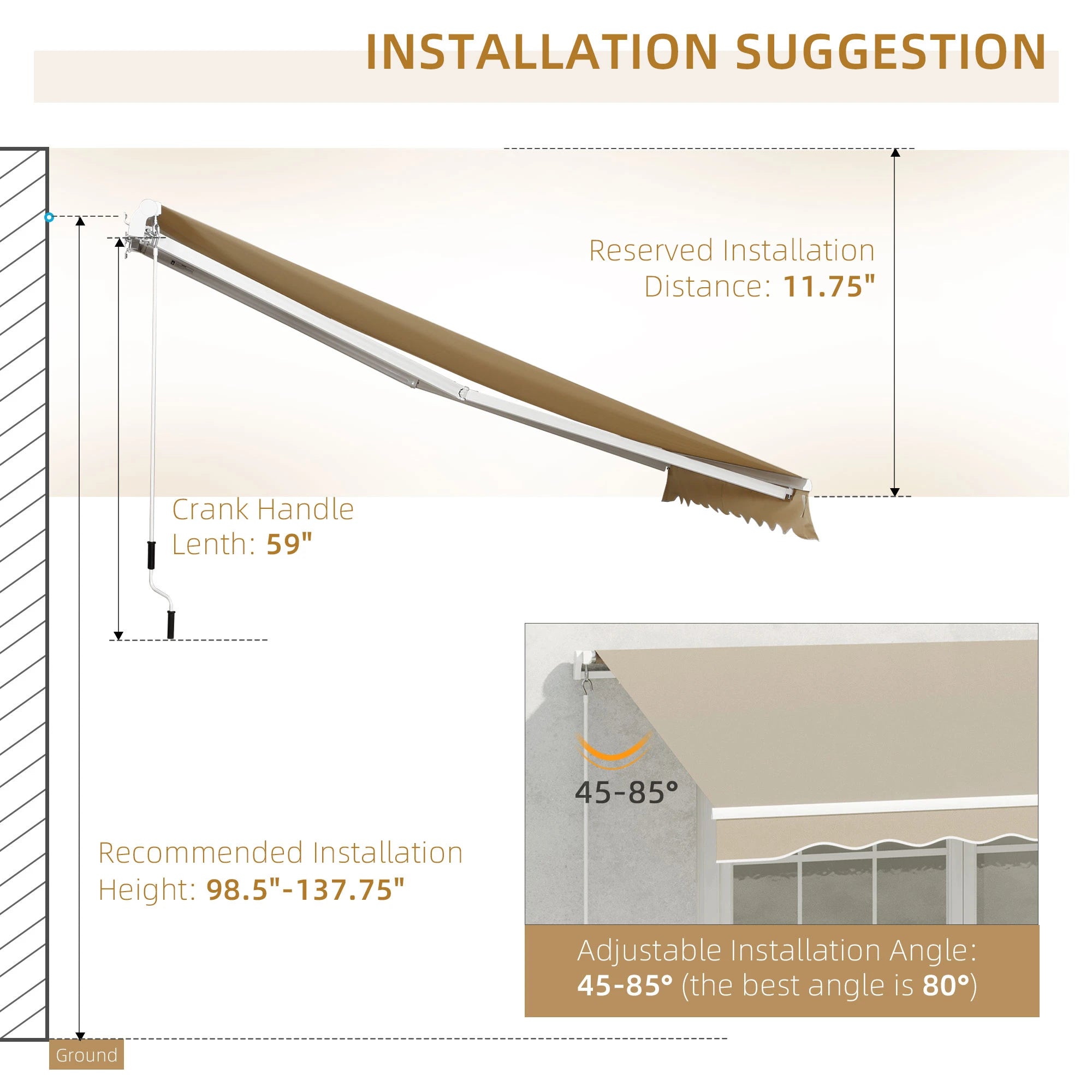 13' x 8' Retractable Patio Awning, Sun Shade Canopy, Aluminum Frame, Khaki Window Awnings at Gallery Canada