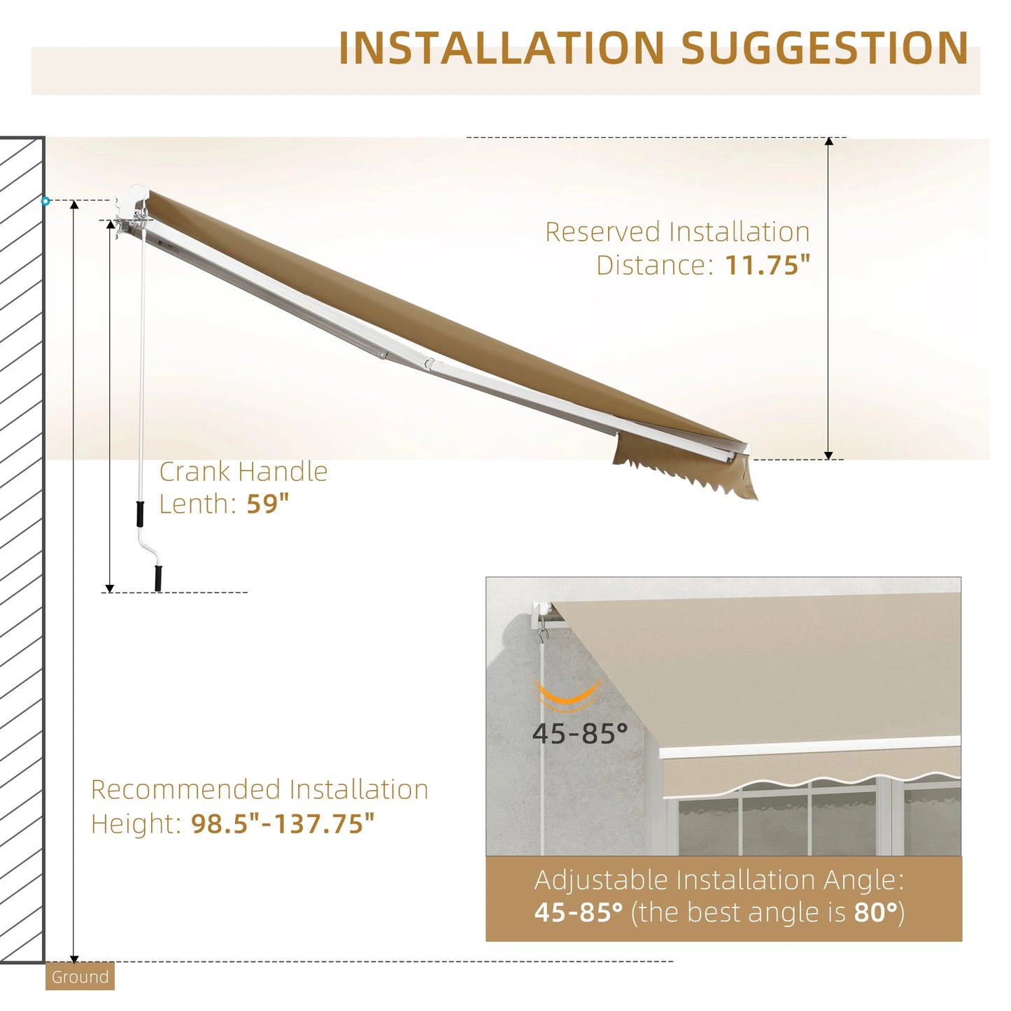 13' x 8' Retractable Patio Awning, Sun Shade Canopy, Aluminum Frame, Khaki Window Awnings at Gallery Canada