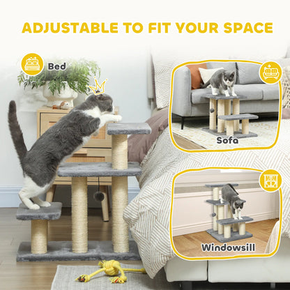 Cat Stairs with 2 Sisal Scratching Posts, 3-Tier Adjustable, Grey Dog Stairs at Gallery Canada