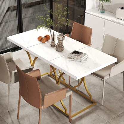 59-Inch Dining Table for 6, Modern Marble-Pattern, White Dining Tables at Gallery Canada