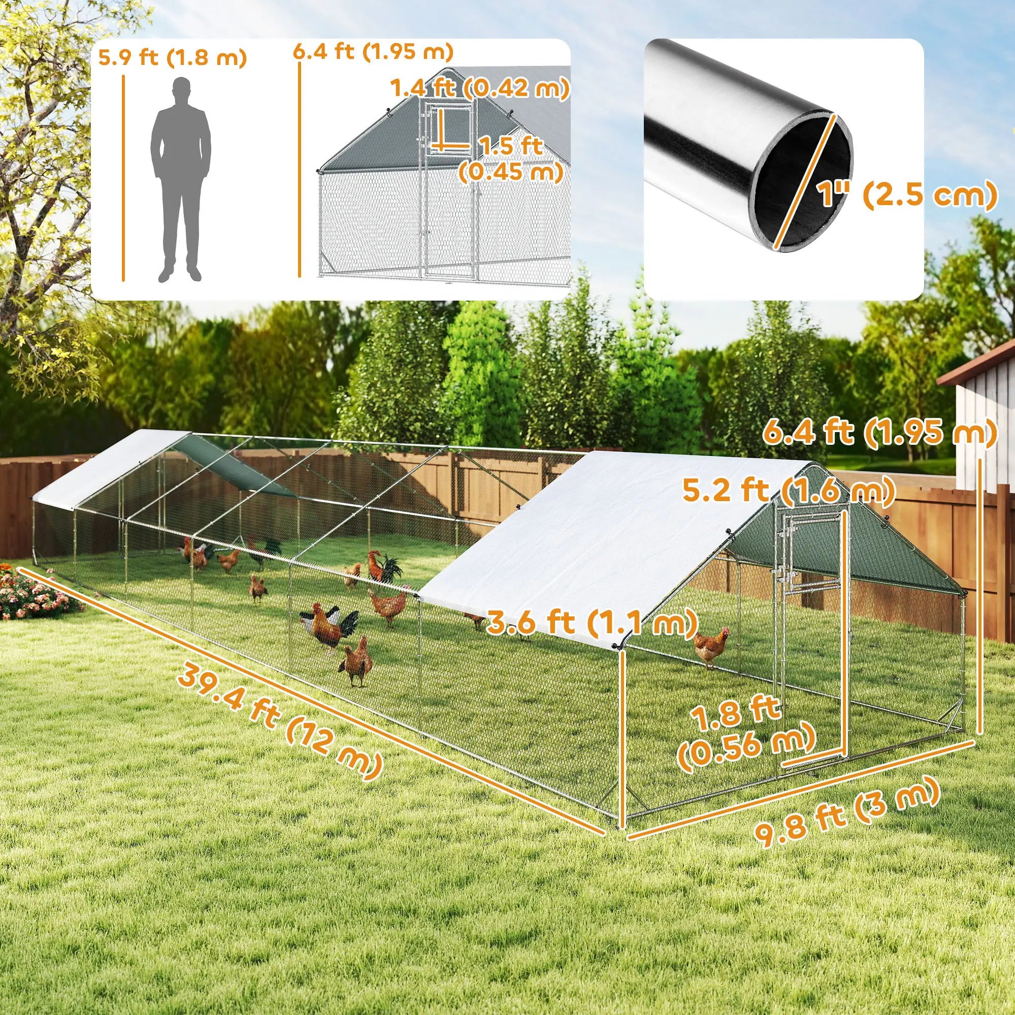 Metal Chicken Coop With Water And UV Protection Cover, 39.4' x 9.8' x 6.4' Chicken Coops at Gallery Canada
