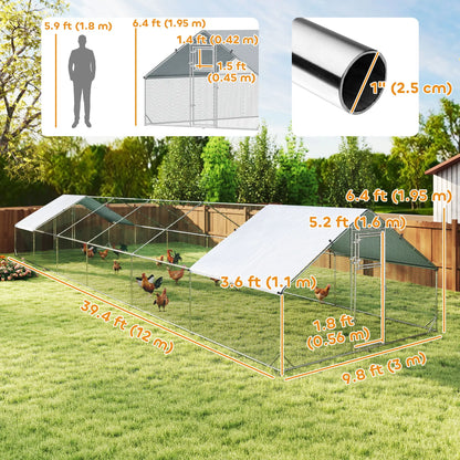 Metal Chicken Coop With Water And UV Protection Cover, 39.4' x 9.8' x 6.4' Chicken Coops at Gallery Canada