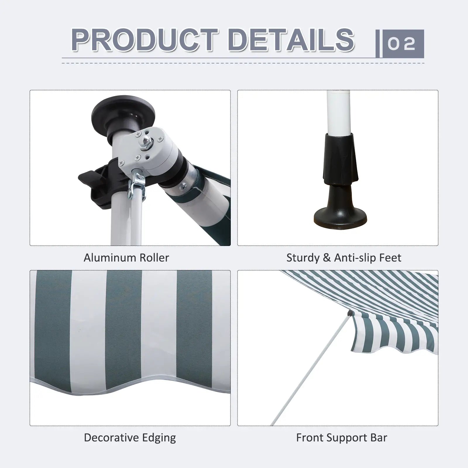 10x5ft Manual Retractable Awning, Patio Sun Shade, Water Resistant, Green Door Awnings at Gallery Canada