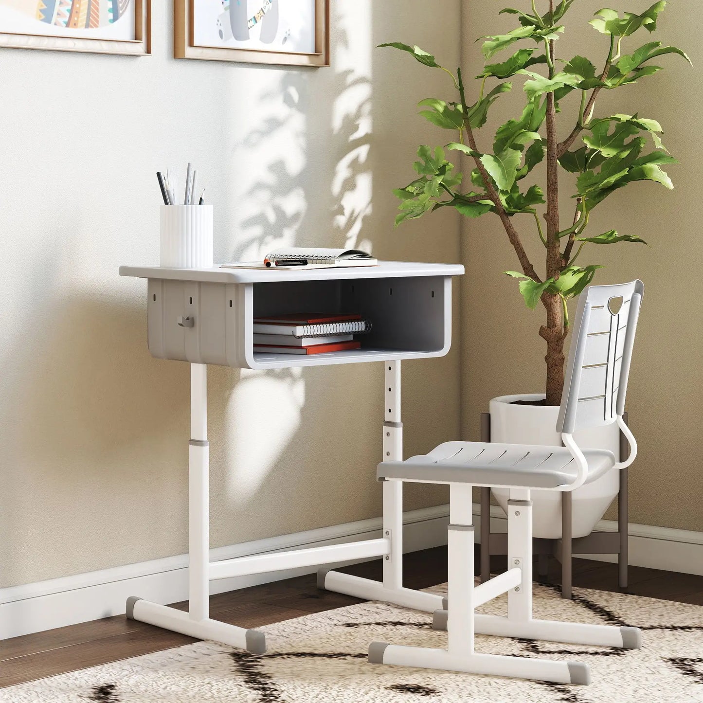 Kids Desk And Chair Set, Height Adjustable, With Drawer, Grey Kids Desk Sets at Gallery Canada