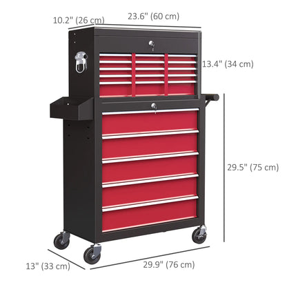 14 Drawer Rolling Tool Chest, Lockable Storage Cabinet, Detachable Top Toolbox, Red Tool Organizers at Gallery Canada