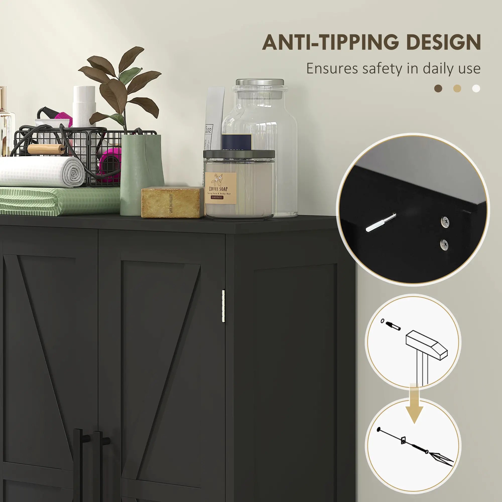 Farmhouse Bathroom Floor Cabinet, Adjustable Shelf, Black Bathroom Cabinets at Gallery Canada