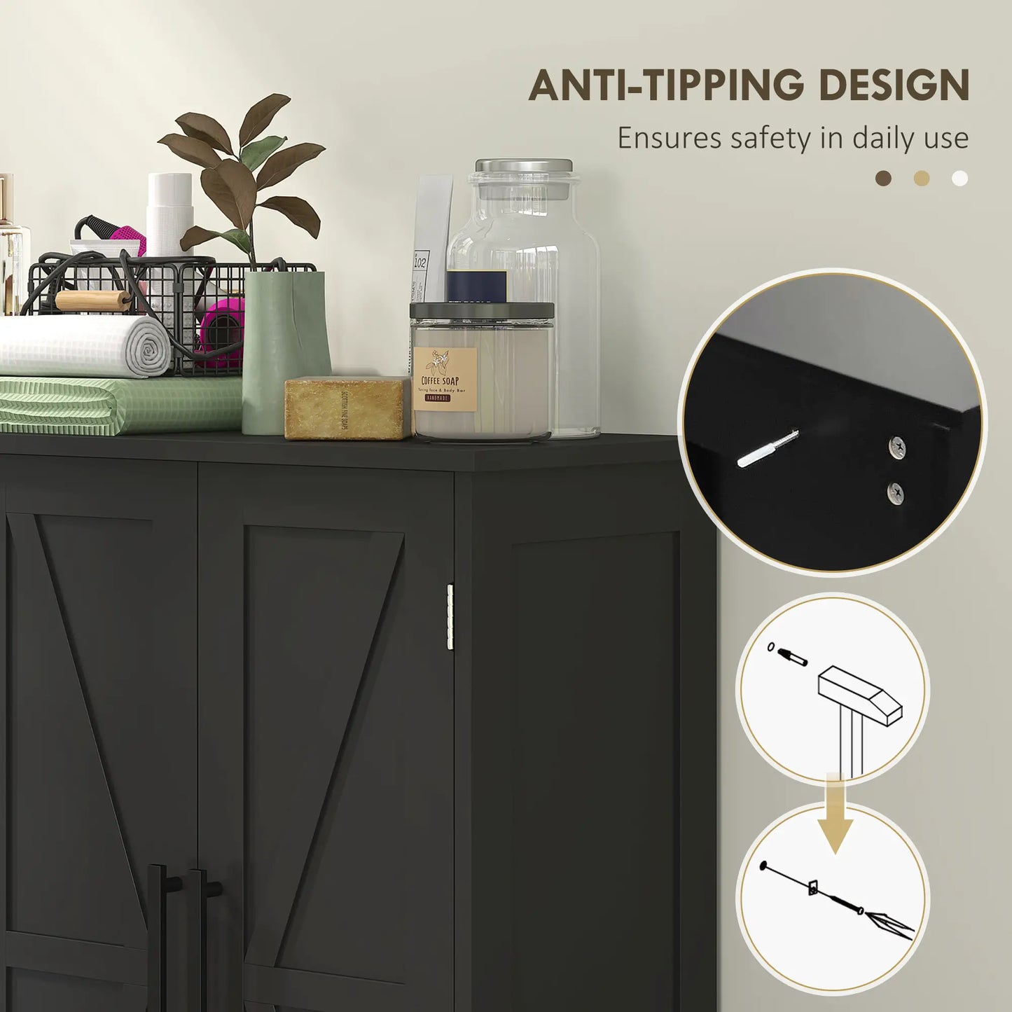 Farmhouse Bathroom Floor Cabinet, Adjustable Shelf, Black Bathroom Cabinets at Gallery Canada