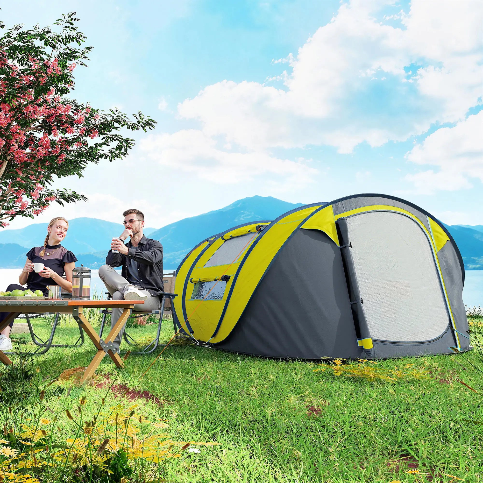 4 Person Camping Tent, Automatic Setup, Yellow Camping Tents at Gallery Canada