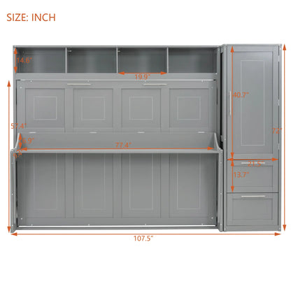 Murphy Bed with Closet, Drawers, 107.5" L x 58" W x 72" H, Grey Bed Frames at Gallery Canada