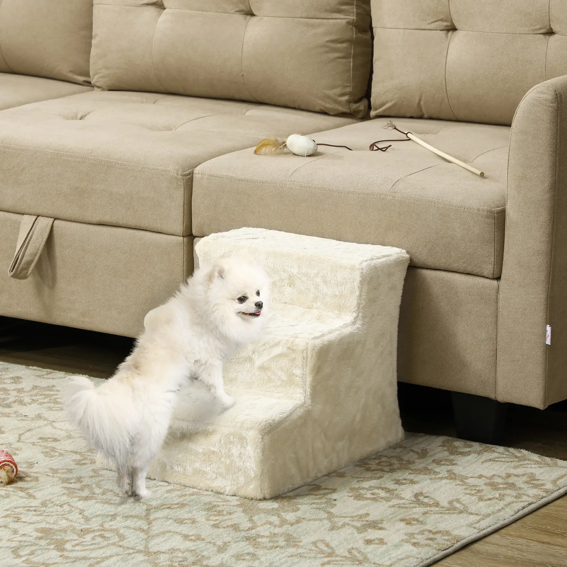 3-Step Dog Ramp for Sofa, Bed, Couch, Removable Cover, Beige Dog Stairs at Gallery Canada