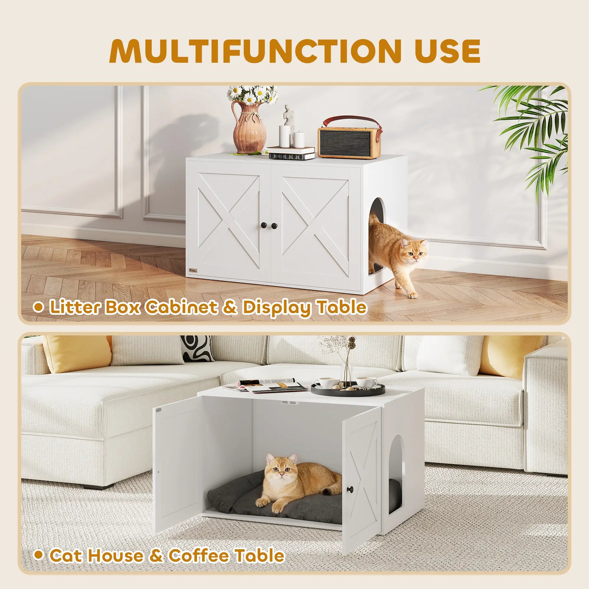 Cat Litter Box Enclosure, Double Doors, Handles, 31.5