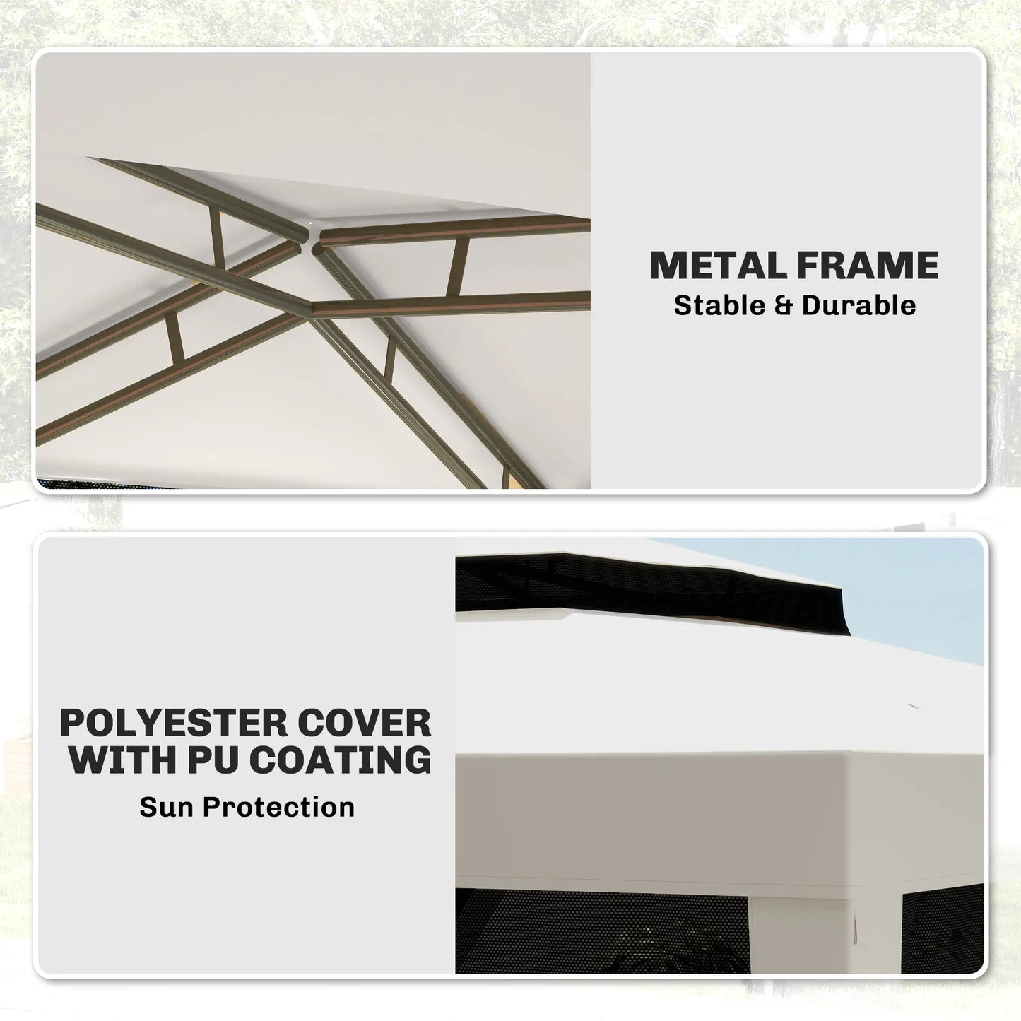 10' x 10' Outdoor Canopy Tent, Mesh Netting, Double Tier Roof, Cream White Gazebos at Gallery Canada